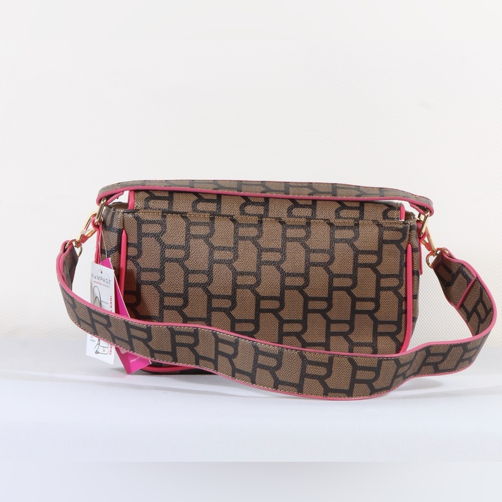 Rampage Convertible shoulder bag brown signature logo pattern with pink trim - Picture 6 of 7